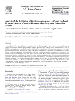 Analysis of the Distribution of the Tick Ixodes Ricinus L. (Acari: Ixodidae) In