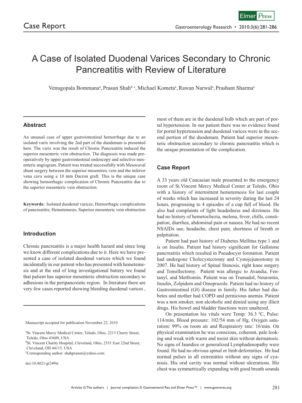 A Case of Isolated Duodenal Varices Secondary to Chronic Pancreatitis with Review of Literature