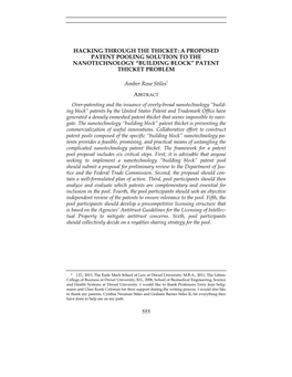 Hacking Through the Thicket: a Proposed Patent Pooling Solution to the Nanotechnology “Building Block” Patent Thicket Problem