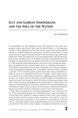 Gay and Lesbian Indonesians and the Idea of the Nation