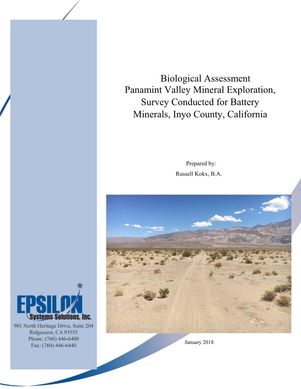 Appendix C: Biological Assessment Panamint Valley Mineral Exploration, Survey Conducted for Battery Minerals, Inyo County, Calif