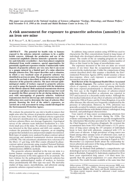 A Risk Assessment for Exposure to Grunerite Asbestos (Amosite) in an Iron Ore Mine