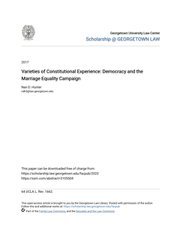 Varieties of Constitutional Experience: Democracy and the Marriage Equality Campaign