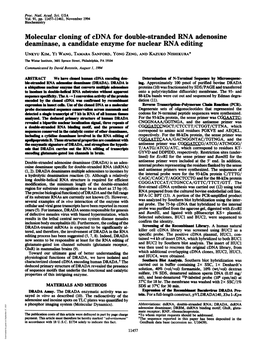 Molecular Cloning of Cdna for Double-Strandedrna Adenosine