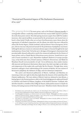 “Practical and Theoretical Aspects of the Duchemin Chansonniers of Ca