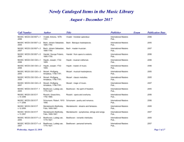 Newly Cataloged Items in the Music Library August - December 2017