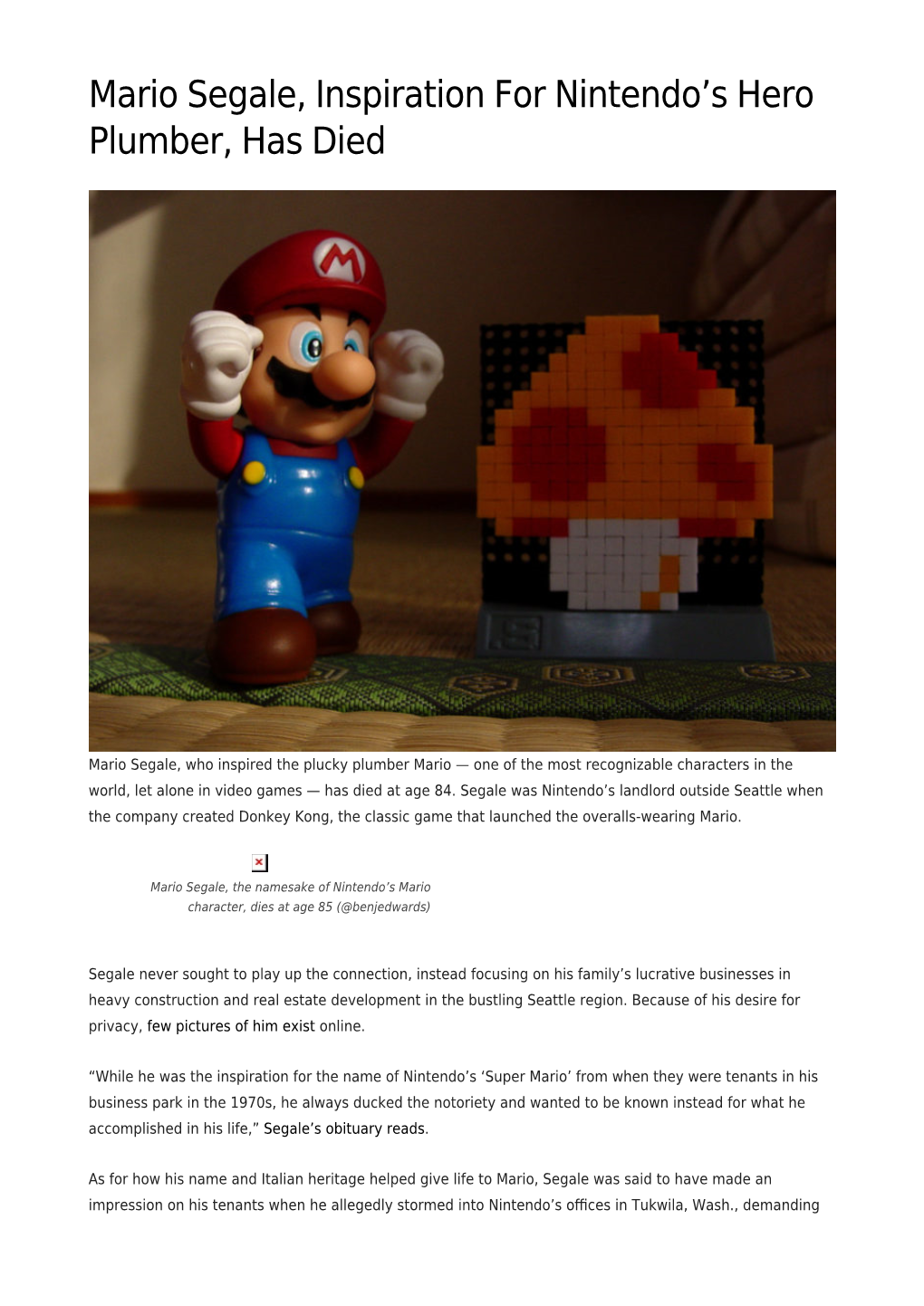 Mario Segale, Inspiration for Nintendo&