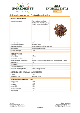 Sichuan Peppercorns - Product Specification