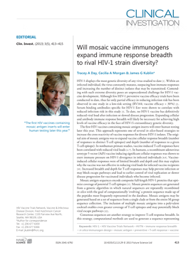 Will Mosaic Vaccine Immunogens Expand Immune Response Breadth to Rival HIV-1 Strain Diversity?