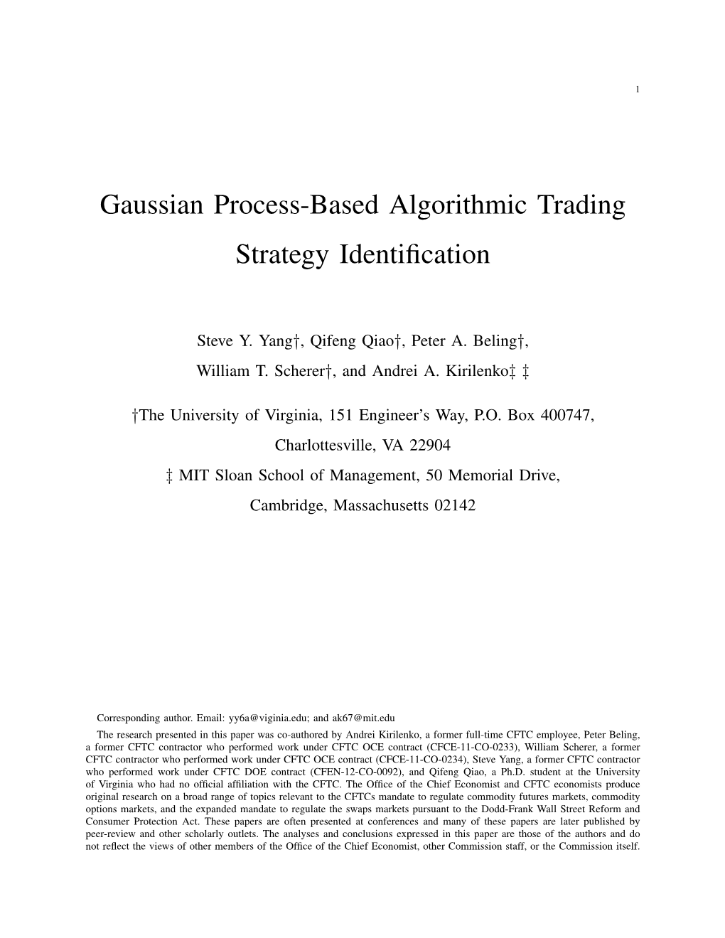 Gaussian Process-Based Algorithmic Trading Strategy Identiﬁcation