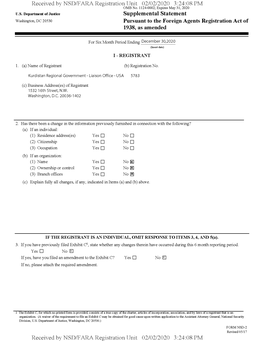 Supplemental Statement Washington, Dc 20530 Pursuant to the Foreign Agents Registration Act of 1938, As Amended