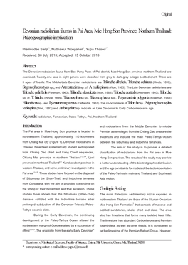 Devonian Radiolarian Faunas in Pai Area, Mae Hong Son Province, Northern Thailand: Paleogeographic Implication