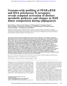 Genome-Wide Profiling of PPAR :RXR and RNA Polymerase II Occupancy