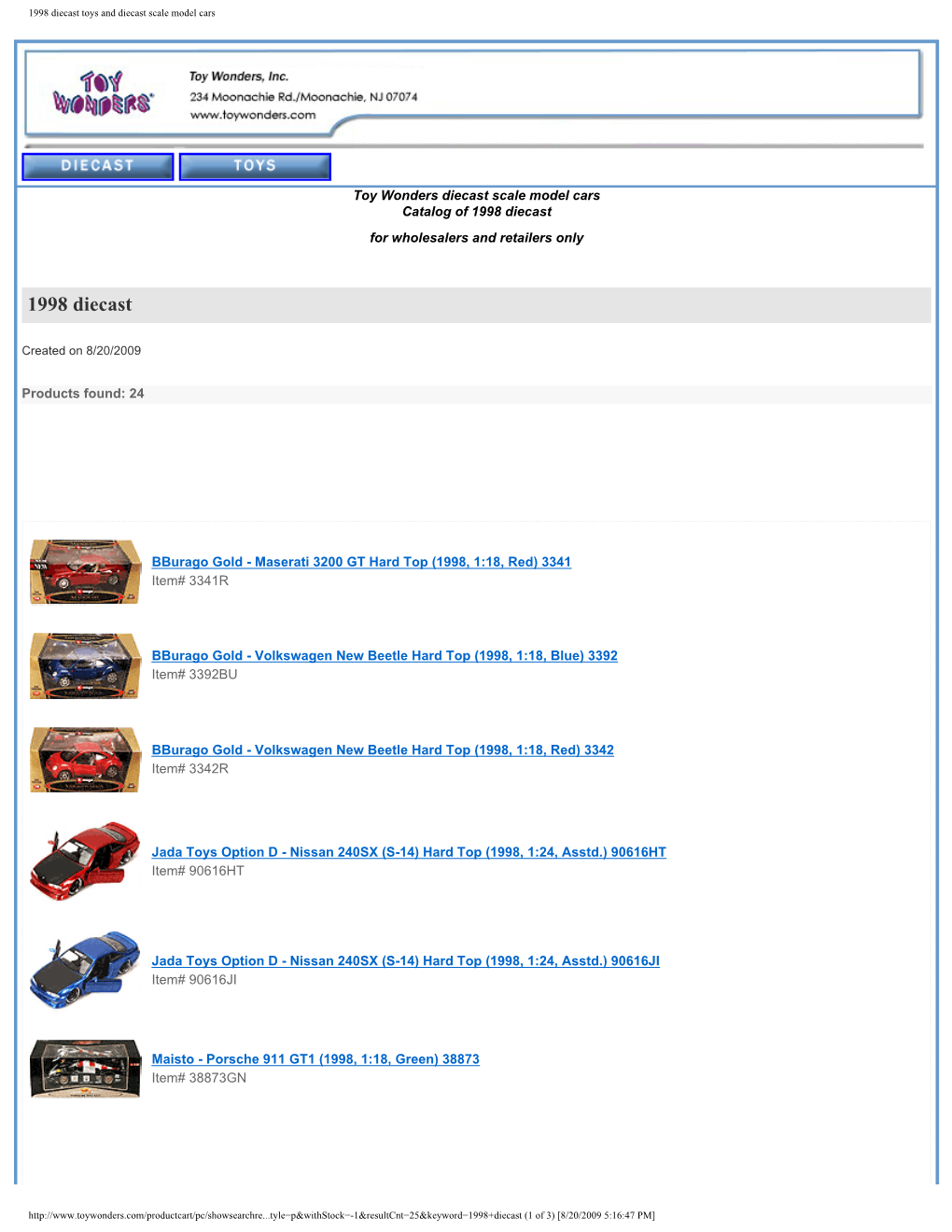 1998 Diecast Toys and Diecast Scale Model Cars