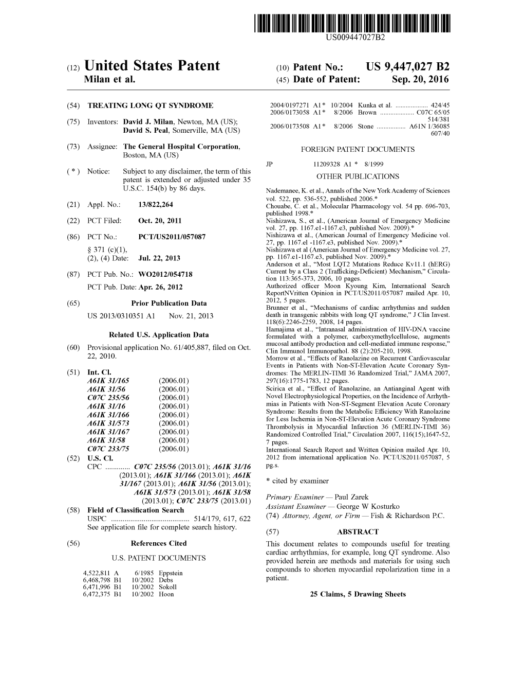 United States Patent (10) Patent No.: US 9.447,027 B2 Milan Et Al