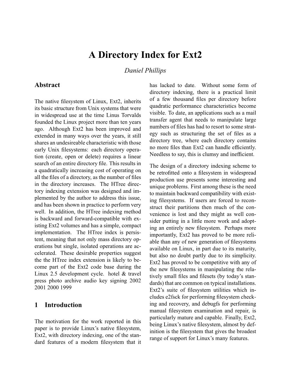 A Directory Index for Ext2