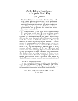 On the Political Sociology of the Imperial Greek City Arjan Zuiderhoek