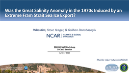 Was the Great Salinity Anomaly of the 1970S Induced by an Extreme Fram