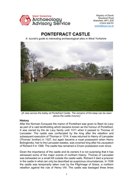 PONTEFRACT CASTLE a Tourist’S Guide to Interesting Archaeological Sites in West Yorkshire