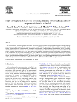 High-Throughput Behavioral Screening Method for Detecting Auditory Response Defects in Zebraﬁsh