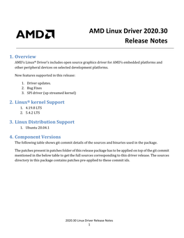 AMD Linux Driver 2020.30 Release Notes