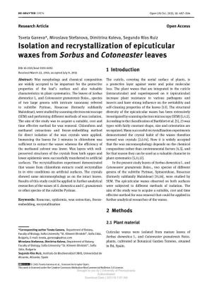 Isolation and Recrystallization of Epicuticular Waxes from Sorbus and Cotoneaster Leaves