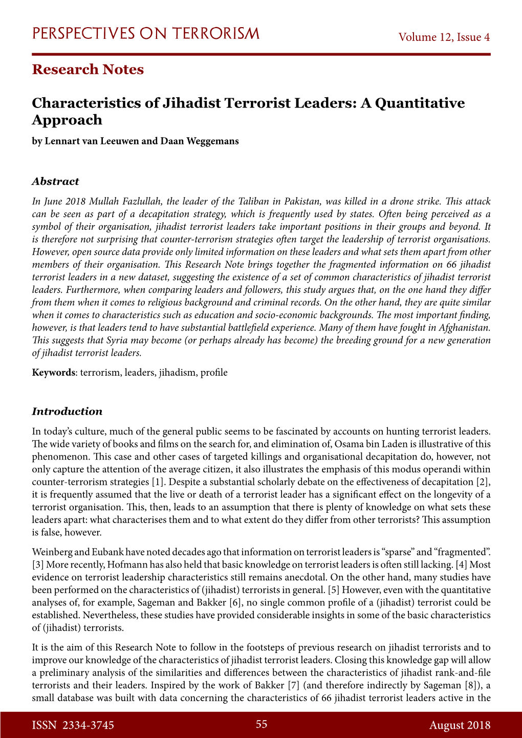 Characteristics of Jihadist Terrorist Leaders: a Quantitative Approach by Lennart Van Leeuwen and Daan Weggemans