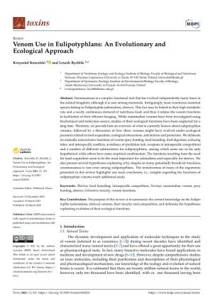 Venom Use in Eulipotyphlans: an Evolutionary and Ecological Approach