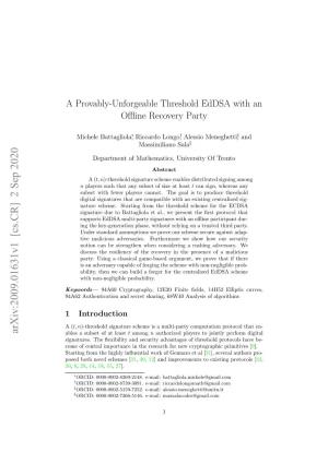 A Provably-Unforgeable Threshold Eddsa with an Offline Recovery Party