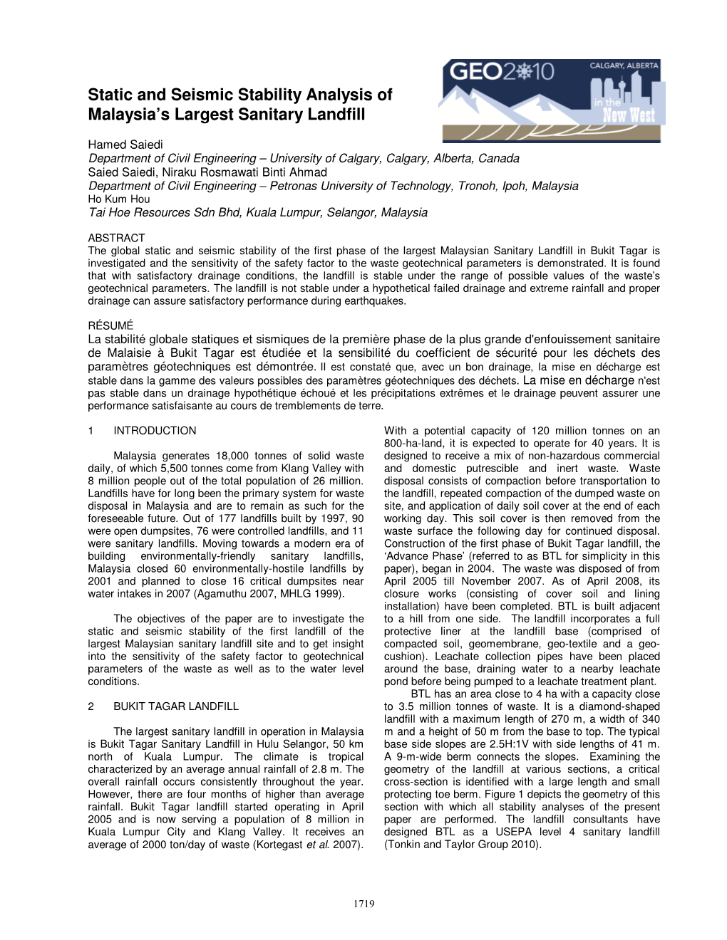 Static and Seismic Stability Analysis of Malaysia's Largest Sanitary Landfill