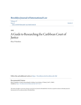 A Guide to Researching the Caribbean Court of Justice Rhea P