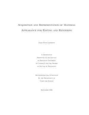 Acquisition and Representation of Material Appearance for Editing