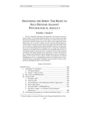 The Right to Self-Defense Against Psychological Assault
