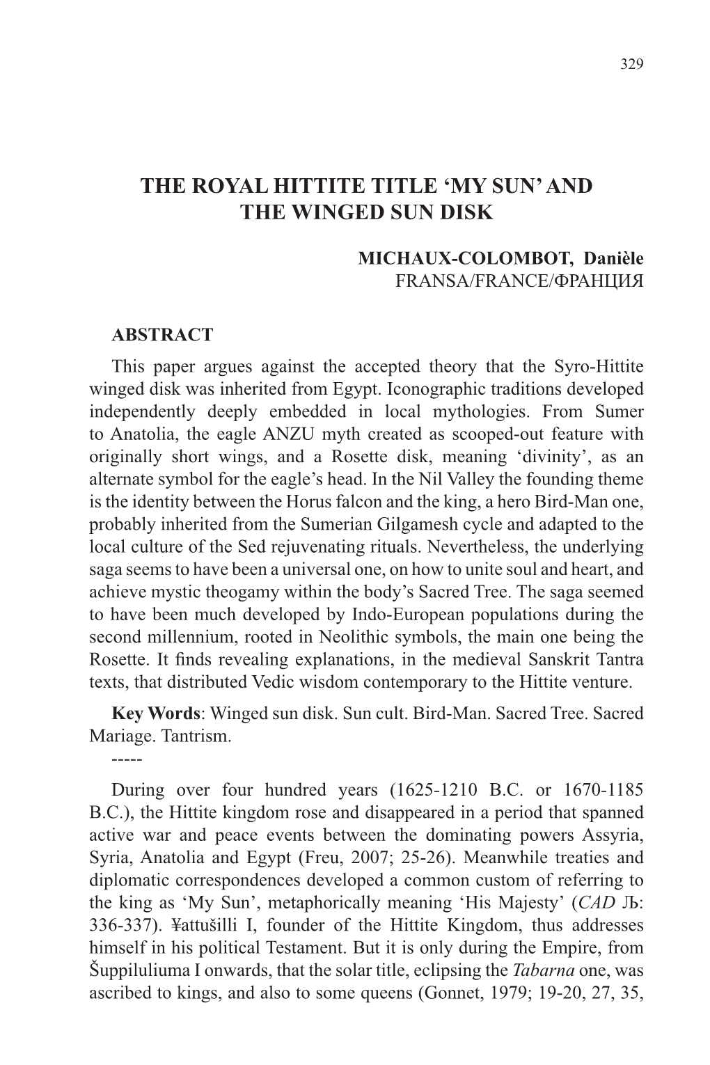 The Royal Hittite Title 'My Sun' and the Winged Sun Disk