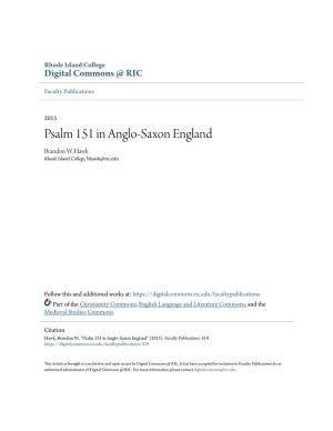 Psalm 151 in Anglo-Saxon England Brandon W