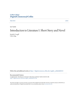 Introduction to Literature I: Short Story and Novel Jennifer Cowgill Collin College