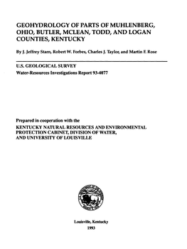 Geohydrology of Parts of Muhlenberg, Ohio, Butler, Mclean, Todd, and Logan Counties, Kentucky