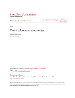 Yttrium-Aluminum Alloy Studies Robert Leon Snyder Iowa State University