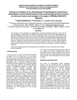 Influence of Habitat on the Development of Lepidosaphes Beckii (Hemi