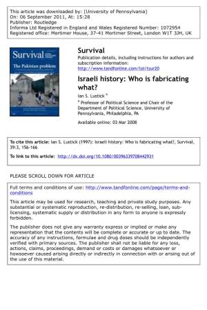 Israeli History: Who Is Fabricating What? Ian S