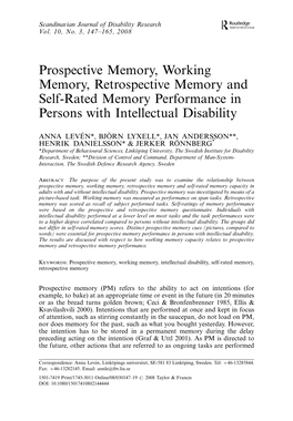 Prospective Memory, Working Memory, Retrospective Memory and Self-Rated Memory Performance in Persons with Intellectual Disability