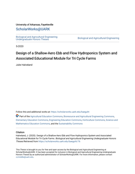 Design of a Shallow-Aero Ebb and Flow Hydroponics System and Associated Educational Module for Tri Cycle Farms
