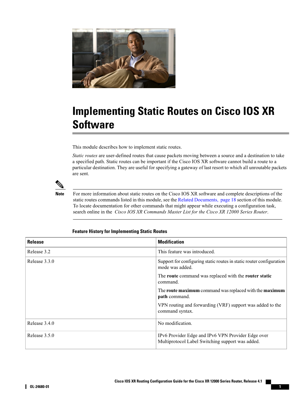 Implementing Static Routes on Cisco IOS XR Software