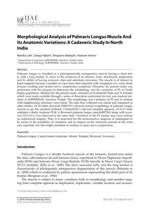 Morphological Analysis of Palmaris Longus Muscle and Its Anatomic Variations: a Cadaveric Study in North India