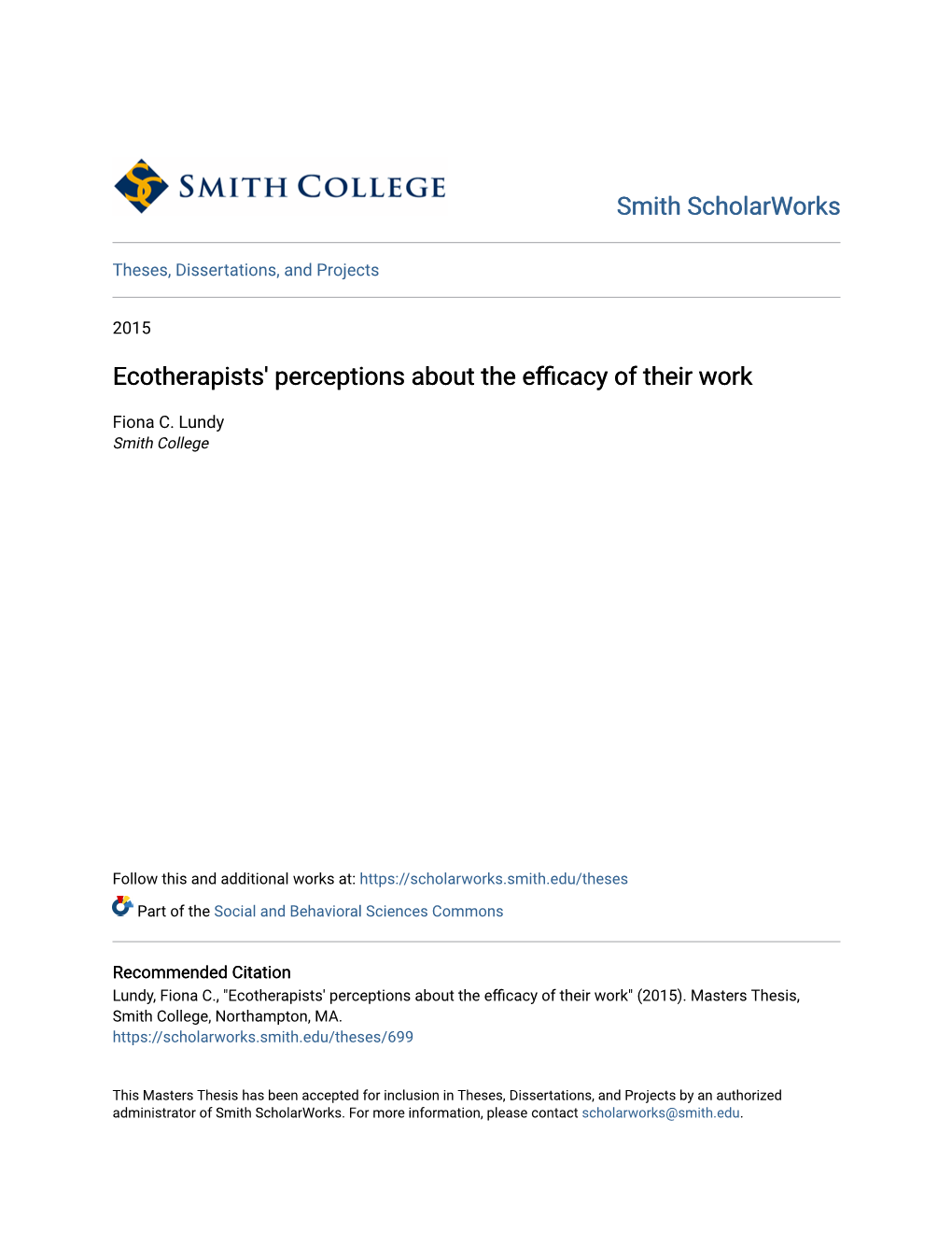 Ecotherapists' Perceptions About the Efficacy of Their Work