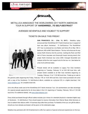 Metallica Announce the Worldwired 2017 North American Tour in Support of Hardwired...To Self-Destruct