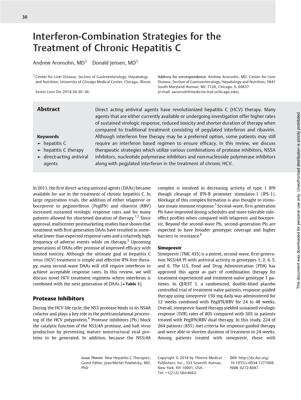 Interferon-Combination Strategies for the Treatment of Chronic Hepatitis C