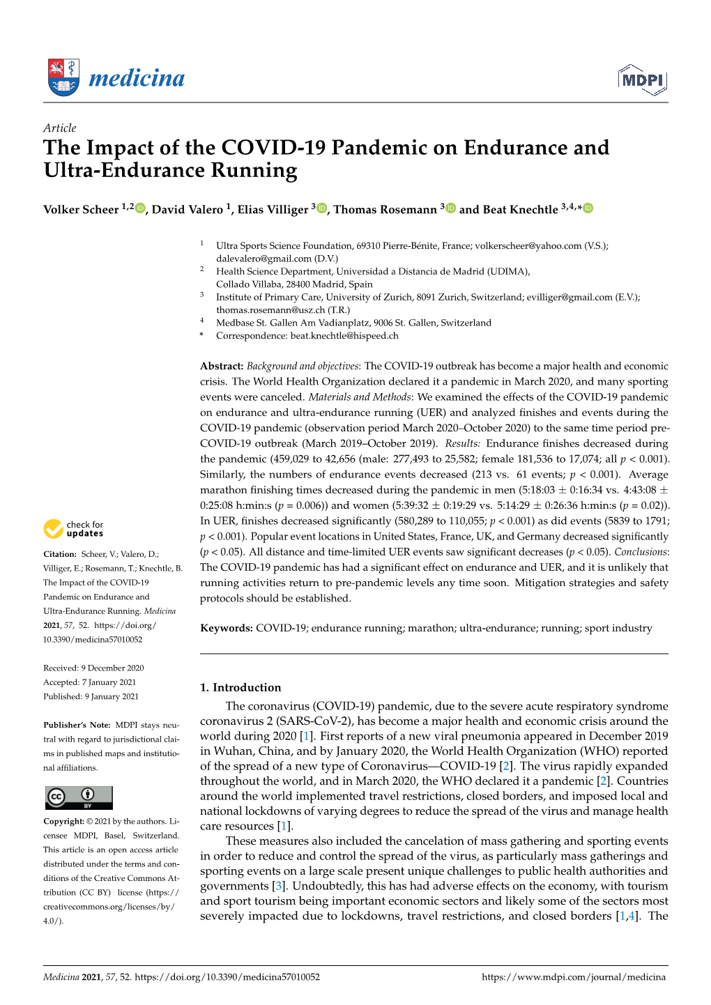 The Impact of the COVID-19 Pandemic on Endurance and Ultra-Endurance Running