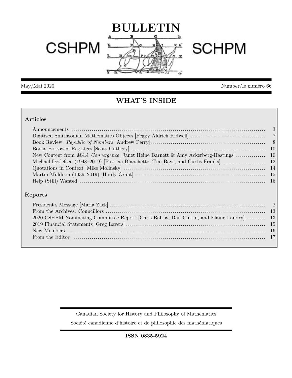 CSHPM Bulletin, May 2020