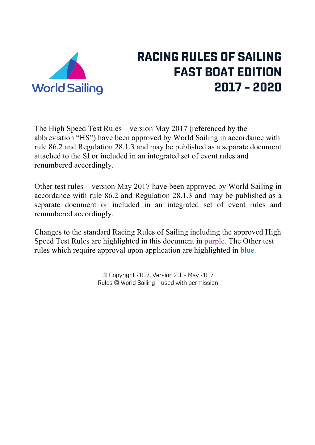 Racing Rules of Sailing Fast Boat Edition 2017 – 2020